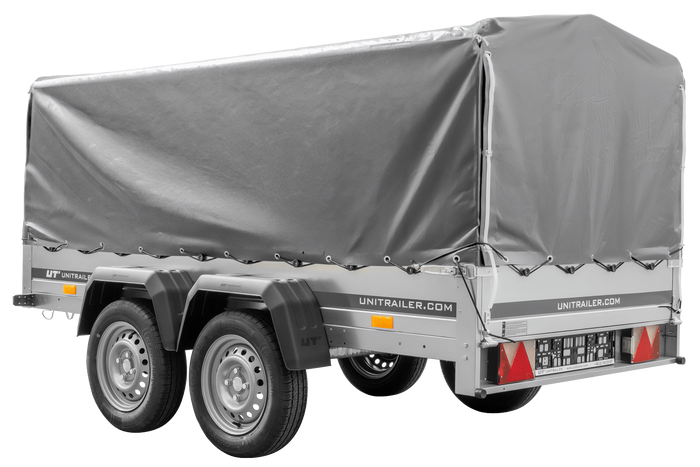 REMORQUE DOUBLE ESSIEUX UNITRAILER 264/2 KIPP AVEC ROUE JOCKEY, ARCEAU ET bâche GRISE