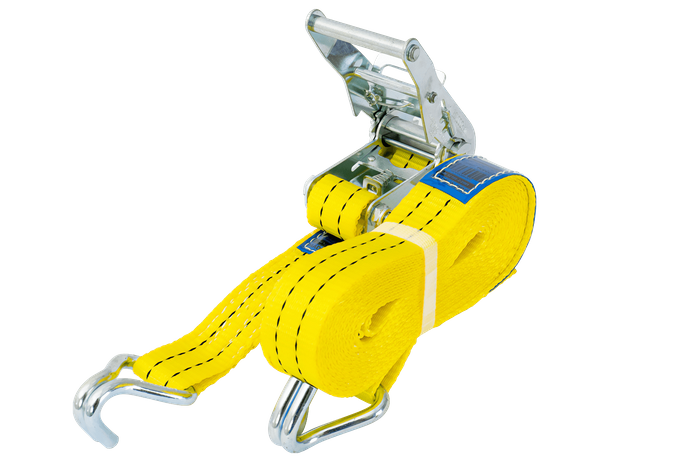 Jeu de quatre courroies de transport jaunes UNITRAIER 6 m/35 mm/2 t avec tendeur