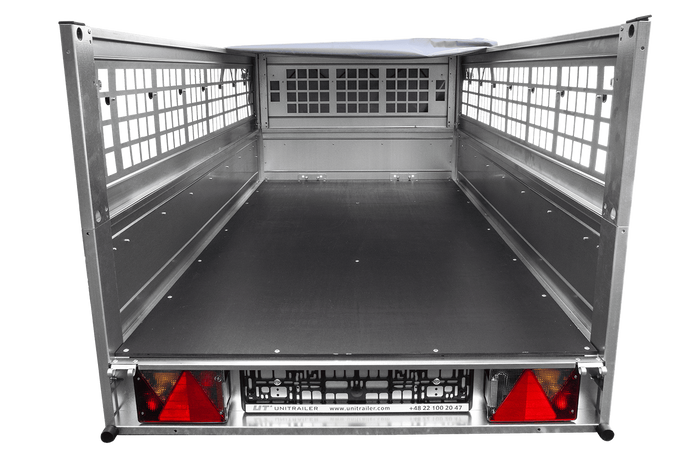 Remorque à un essieu 200x106 UNITRAILER GARDEN 200 KIPP avec côtés en filet et bâche grise