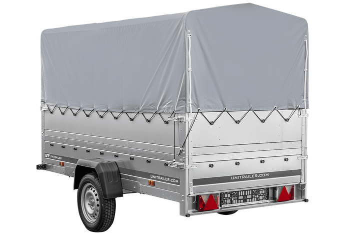 Remorque légère sur ressorts 264x125 UNITRAILER GARDEN 264/R KIPP avec côtés, ridelles BIS, châssis H-800 et bâche grise