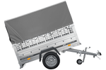 Remorque porte-voitures 200x106 UNITRAILER GARDEN 200 KIPP avec côtés en filet, châssis H-800 et bâche grise