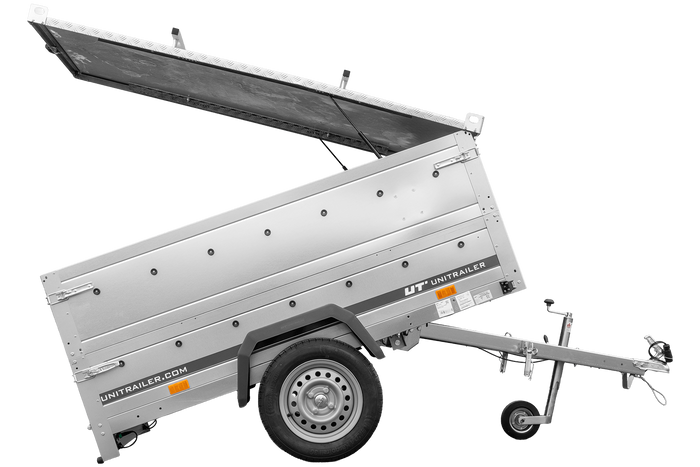 Remorque légère 200x125 UNITRAILER GARDEN 201 KIPP avec ridelles supplémentaires et bâche en aluminium