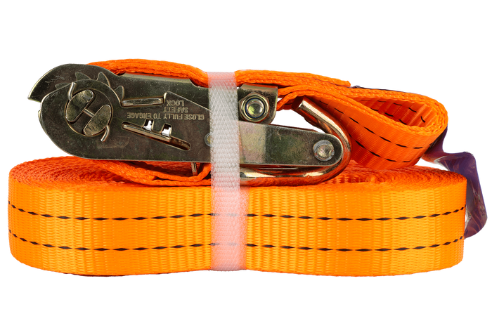 Ensemble de quatre courroies de transport UNITRAIER 10 m/35 mm/2 t orange avec tendeur