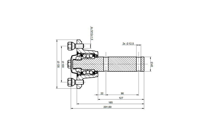 Moyeu avec axe et roulement pour essieu non freiné STEELPRESS, 4x100 750 kg, jeu d'écrou et de couvercle