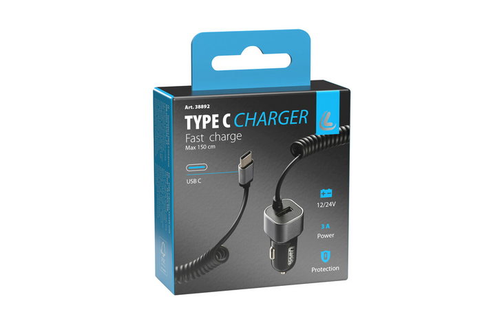 Chargeur de voiture LAMPA USB Type-C, prise allume-cigare 12/24 V
