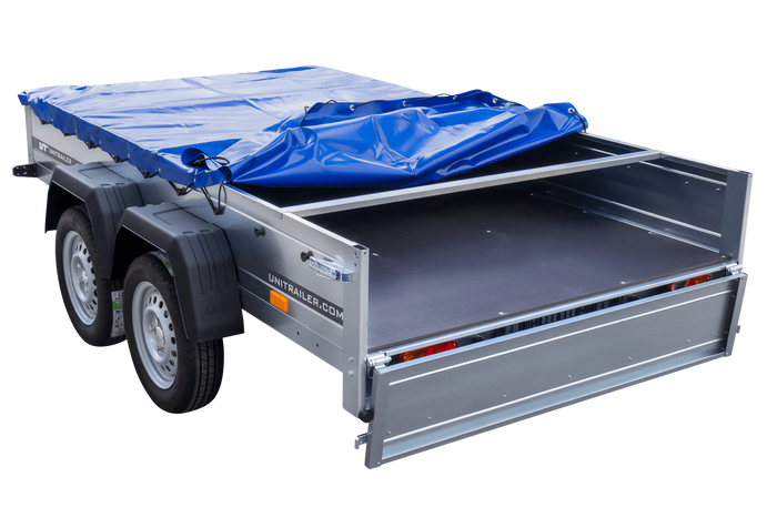 Remorque porte-voitures 264x150 UNITRAILER GARDEN 265/2 KIPP avec châssis H-0 et bâche bleue
