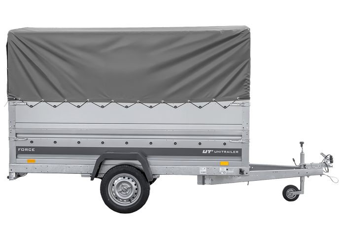 Remorque 264x125 UNITRAILER FORCE 264 KIPP avec ridelles BIS, châssis H-800 et bâche grise