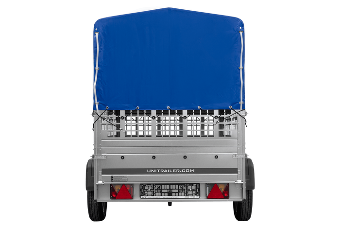 Remorque porte-voitures 200x125 UNITRAILER GARDEN 201 KIPP avec côtés en filet, châssis H-800 et bâche grise