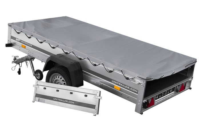 REMORQUE DE JARDIN 264 KIPP AVEC ROUE JOINTE, CHÂSSIS H-0 ET BÂCHE GRISE