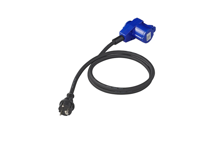 Adaptateur avec fiche Schuko et connecteur coudé CEE + prise Schuko 16A ProPlus 373528DE, câble de 150 cm