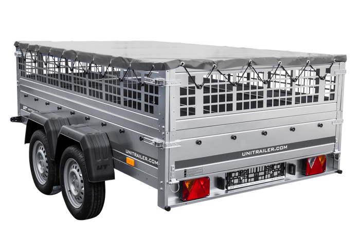 Remorque légère UNITRAILER GARDEN 265/2 KIPP 264x150 avec côtés en filet, châssis H-0 et bâche grise