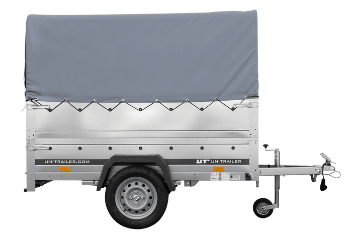 Remorque légère sur ressorts 200x125 UNITRAILER GARDEN 201/R KIPP avec côtés BIS, châssis H-800 et bâche grise