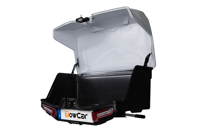 Coffre à bagages Towbox Alpha gris classique - monté sur attelage
