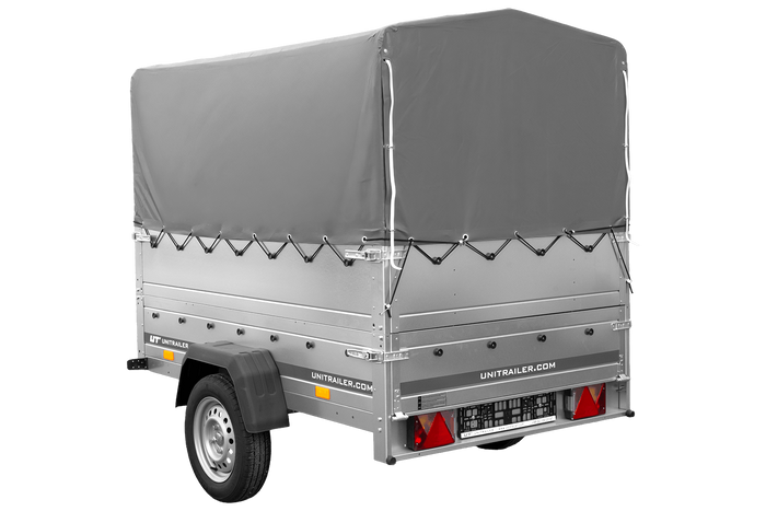 Remorque porte-voitures 200x125 UNITRAILER GARDEN 201 KIPP avec ridelles BIS, châssis H-800 et bâche grise