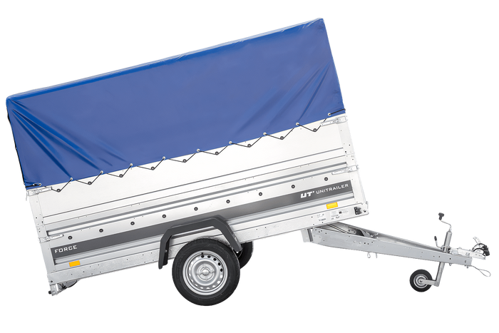 Remorque porte-voitures 264x125 UNITRAILER FORCE 264 KIPP avec ridelles BIS, châssis H-800 et bâche bleue
