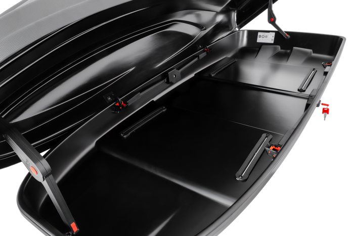 Coffre de toit Inter Pack Stella 480, noir kevlar (flexi fit G2)