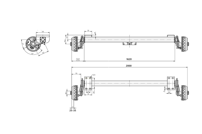 Essieu freiné KNOTT P11359.014 VGB13 pour remorque à bateau 1350 kg 1500 mm 2000 mm 5x112