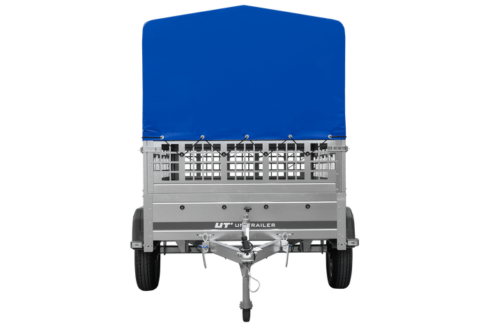 Remorque porte-voitures 200x125 UNITRAILER GARDEN 201 KIPP avec côtés en filet, châssis H-800 et bâche grise