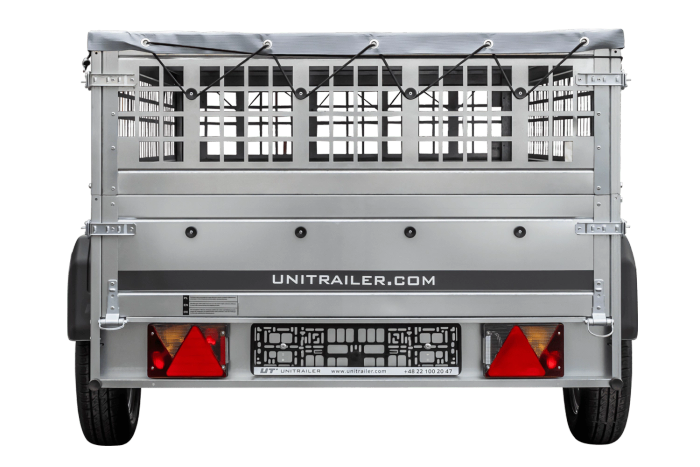 Remorque légère sur ressorts 230x125 UNITRAILER GARDEN 230/R KIPP avec côtés en filet, châssis H-0 et bâche grise