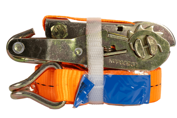 Ensemble de quatre courroies de transport UNITRAILER orange de 5 m/25 mm/1 t avec tendeur
