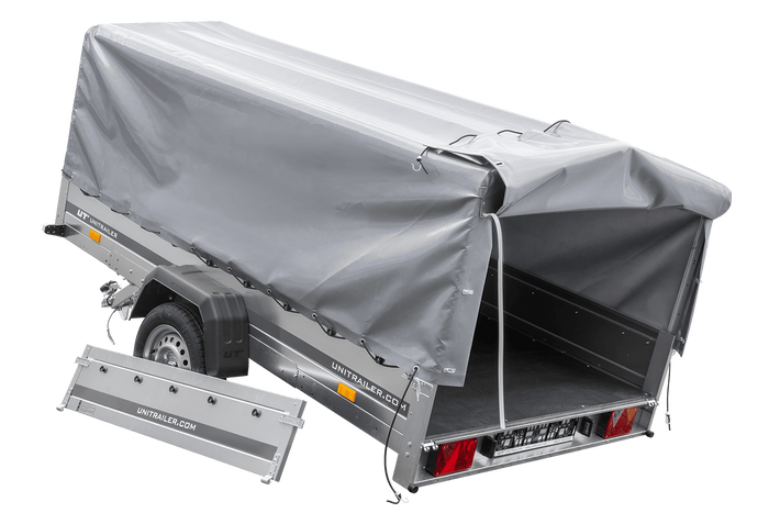 Remorque à un essieu 264x150 UNITRAILER GARDEN 265 KIPP avec arceau H-800 et bâche grise