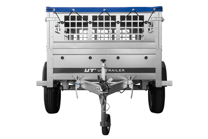 Remorque grillagée 200x106 avec bâche plate bleue, tiges de support bâche, ridelles grillagées et roue jockey - Garden Trailer 200 KIPP