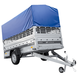 Remorque porte-voitures sur ressorts 264x125 UNITRAILER FORCE 264/R KIPP avec côtés en filet, châssis H-800 et bâche bleue