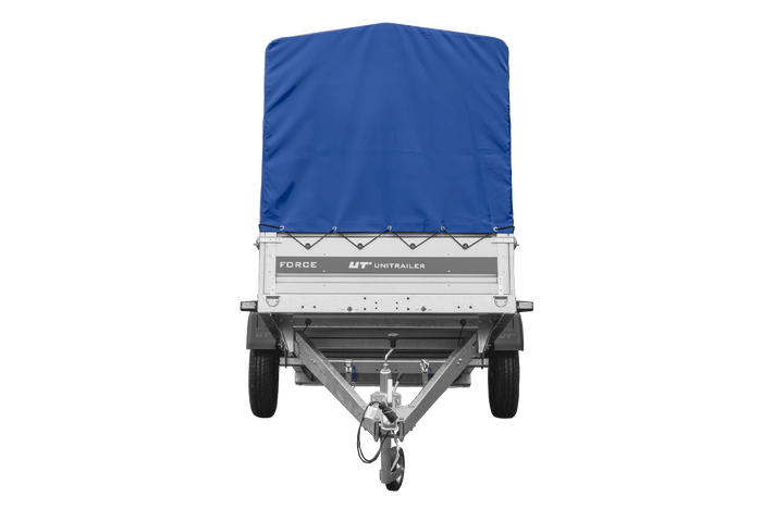 Remorque porte-voitures 264x125 UNITRAILER FORCE 264 KIPP avec châssis H-1100 et bâche bleue