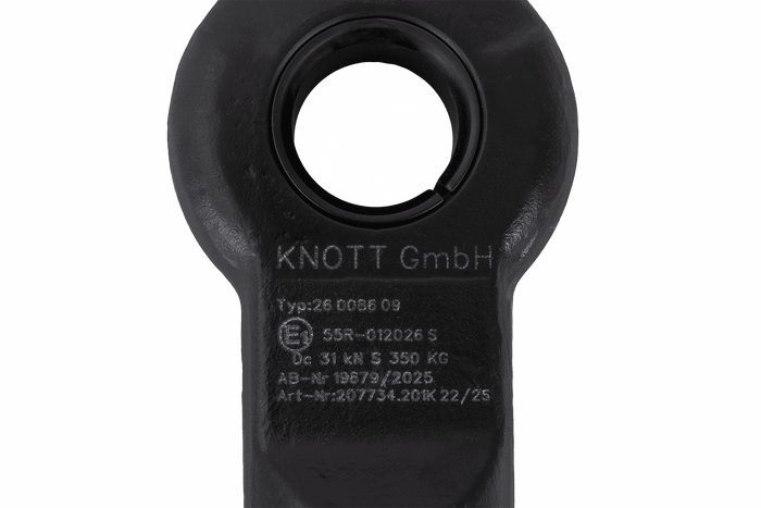 Attelage à œil KNOTT KK7293S pour remorque de 3500 kg avec timon tubulaire de 45 mm, nouveau modèle
