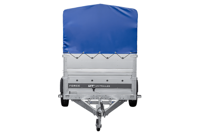 Remorque légère sur ressorts 264x125 UNITRAILER FORCE 264/R KIPP avec ridelles BIS, châssis H-800 et bâche bleue