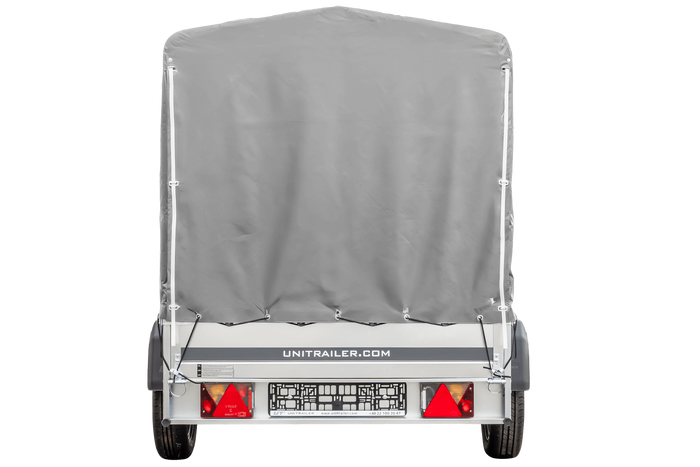 Remorque à un essieu 230x125 UNITRAILER GARDEN 230 KIPP avec châssis H-1100 et bâche grise