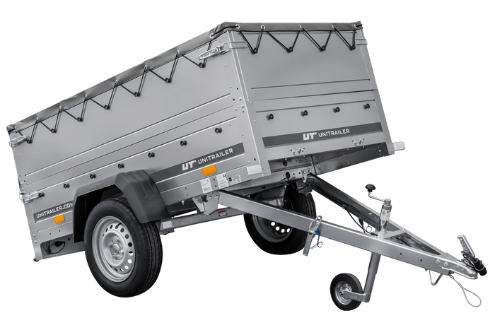 Remorque mono-essieu 200x106 UNITRAILER GARDEN 200 KIPP avec ridelles BIS, châssis H-0 et bâche grise