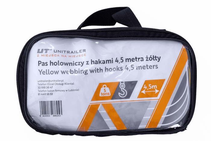 Sangle de remorquage avec crochets UNITRAILER 4,5 m/50 mm/5 t jaune