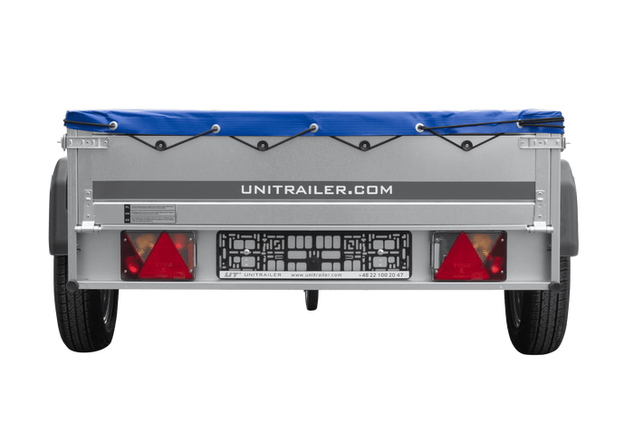 Remorque voiture 200x125 UNITRAILER GARDEN 201 KIPP avec châssis H-0 et bâche bleue