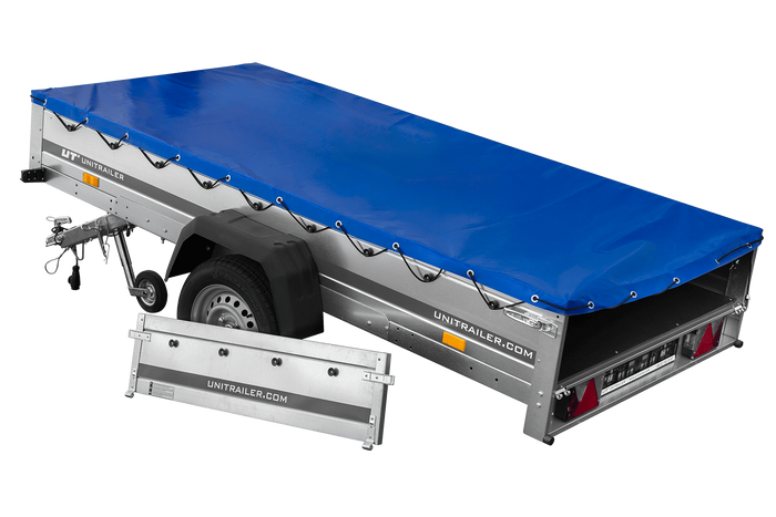 REMORQUE DE JARDIN 264 KIPP AVEC ROUE JOINTE ET COUVERCLE PLAT BLEU