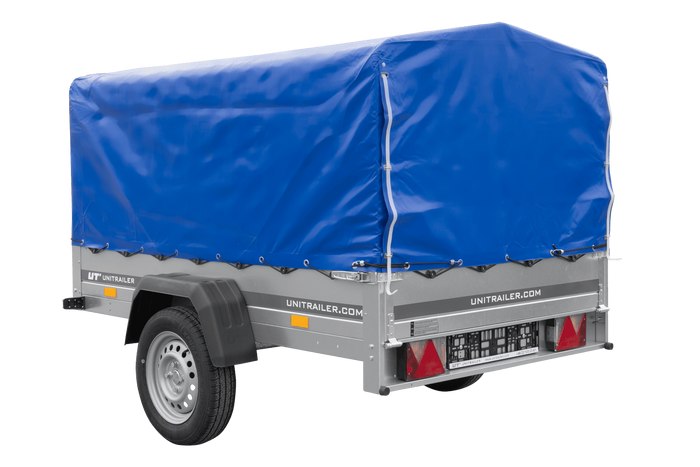Remorque légère 200x125 UNITRAILER GARDEN 201 KIPP avec châssis H-800 et bâche bleue