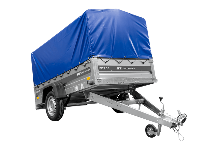 Remorque sur ressorts 230x125 UNITRAILER FORCE 230/R KIPP avec châssis H-800 et bâche bleue