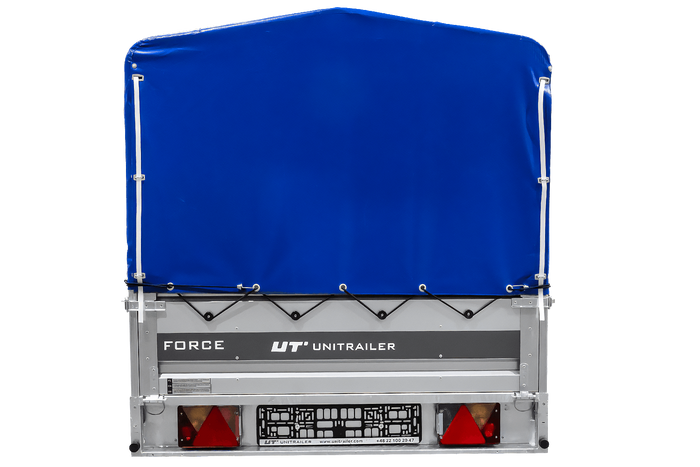 Remorque porte-voitures 264x125 UNITRAILER FORCE 264 KIPP avec châssis H-800 et bâche bleue