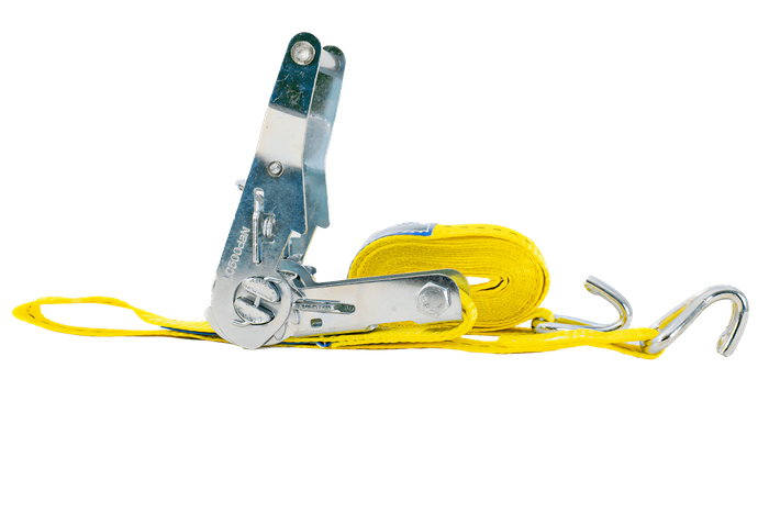 Ensemble de quatre courroies de transport jaunes UNITRAIER 3 m/25 mm/1 t avec tendeur