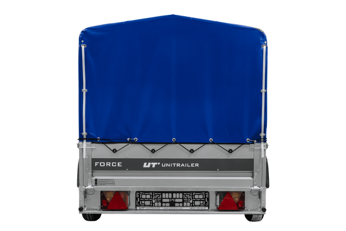 Remorque porte-voitures sur ressorts 230x125 UNITRAILER FORCE 230/R KIPP avec châssis H-800 et bâche bleue