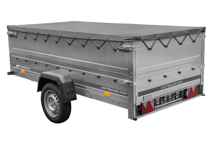 Remorque à un essieu sur ressorts 264x125 UNITRAILER GARDEN 264/R KIPP avec côtés, ridelles BIS, châssis H-0 et bâche grise