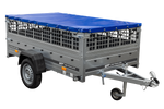 Remorque porte-voitures 230x125 UNITRAILER GARDEN 230 KIPP avec côtés en filet et bâche bleue