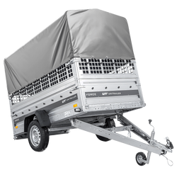 Remorque à un essieu 230x125 UNITRAILER FORCE 230 KIPP avec ridelles grillagées, châssis H-800 et bâche grise