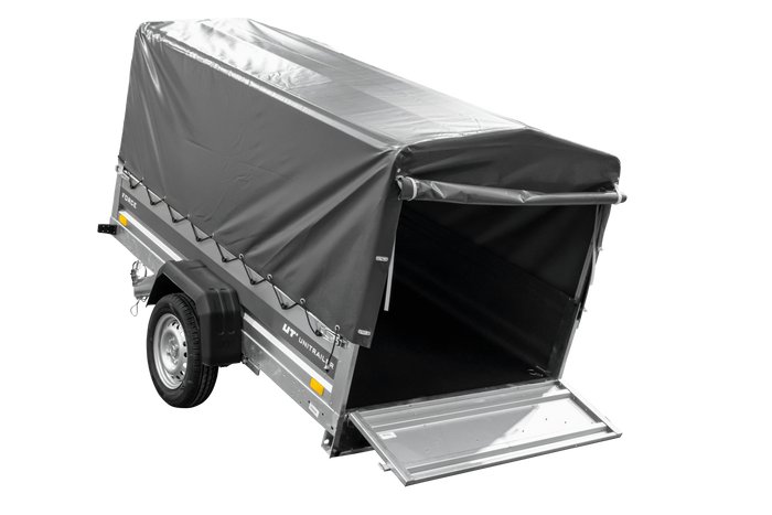 Remorque porte-voitures sur ressorts 230x125 UNITRAILER FORCE 230/R KIPP avec châssis H-800 et bâche grise
