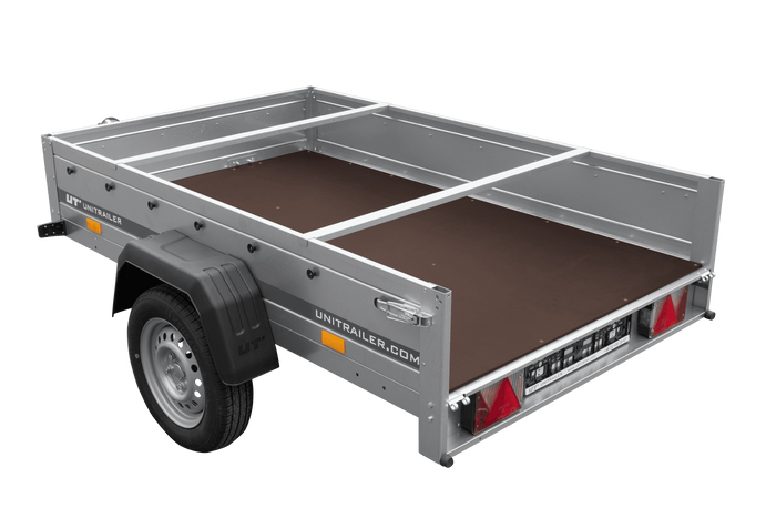 Remorque porte-voitures 200x125 UNITRAILER GARDEN 201 KIPP avec châssis H-0 et bâche bleue