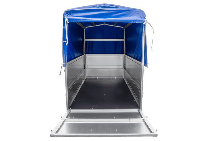 Remorque porte-voitures 200x106 UNITRAILER GARDEN 200 KIPP avec ridelles BIS, châssis H-800 et bâche bleue
