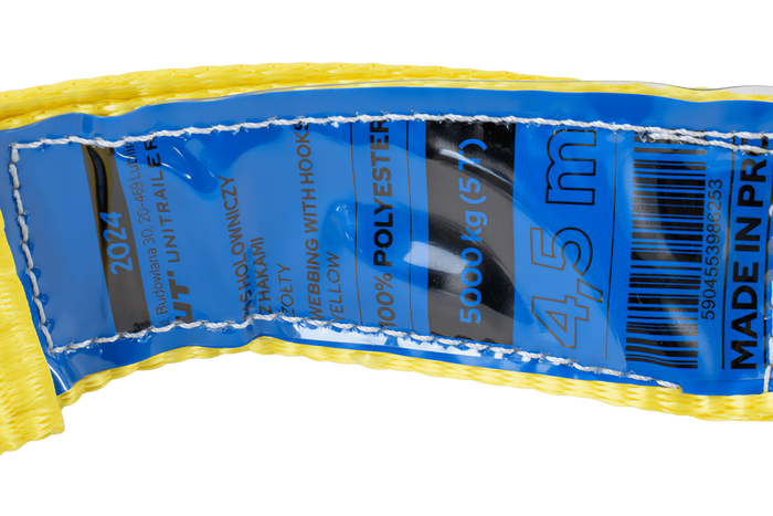 Sangle de remorquage avec crochets UNITRAILER 4,5 m/50 mm/5 t jaune