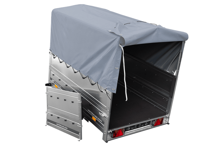 Remorque légère sur ressorts 200x125 UNITRAILER GARDEN 201/R KIPP avec côtés BIS, châssis H-800 et bâche grise