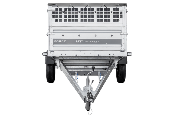 Remorque à un essieu 264x125 UNITRAILER FORCE 264 KIPP avec ridelles grillagées, châssis H-0 et bâche grise