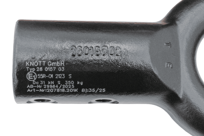 Attelage à œil KNOTT KK7937S pour remorque de 3500 kg avec timon tubulaire de 60 mm, nouveau modèle